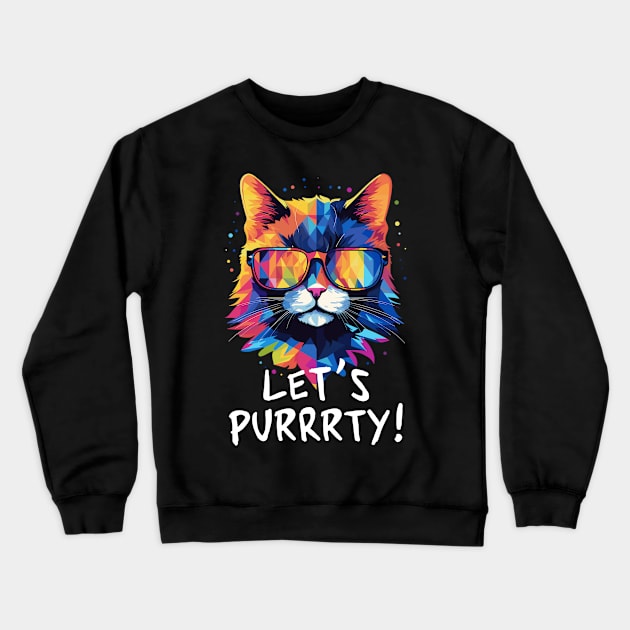 Party Cat in Sunglasses Men Women 90s Retro Pun Funny Cat Crewneck Sweatshirt by KsuAnn